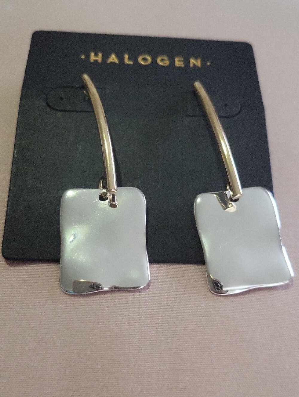 Halogen Silver Square Drop Earrings with Curved Hooks